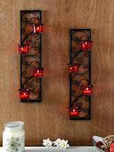 Load image into Gallery viewer, Hosley Decorative Wall Sconce/Candle Holder with Red Glass and Free T-Light Candles (Set of 2) - Home Decor Lo