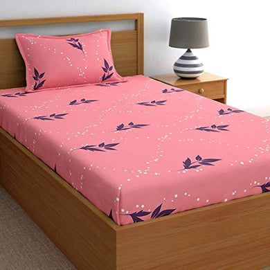 Home Ecstasy 100% Cotton bedsheets for Single Bed Cotton, 140tc Floral Pink Single bedsheet with Pillow Cover (4.8ft x 7.3ft) - Home Decor Lo