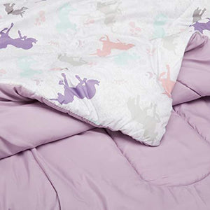 AmazonBasics Easy-Wash Microfiber Kid's Bed-in-a-Bag Bedding Set - Single, Purple Unicorns - with 2 pillow covers - Home Decor Lo