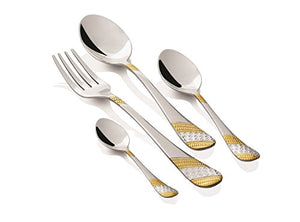 fnS Imperio Gold Plated 24 Pcs Cutlery Set -6 Pcs Dinner Spoon, 6 Pcs Dinner Fork, 6 Pcs Baby Spoon & 6 Pcs Tea Spoons - Home Decor Lo
