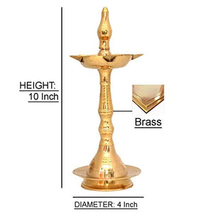 Hashcart Kerala Traditional Brass Diya Lamp (12.7 cm X 12.7 cm X 30.48 cm, Gold, Set of 2) - Home Decor Lo