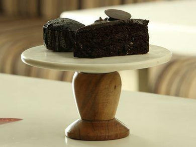 Organic Home Hand Made Marble and Wood Half KG Cake Stand with Platter - Home Decor Lo