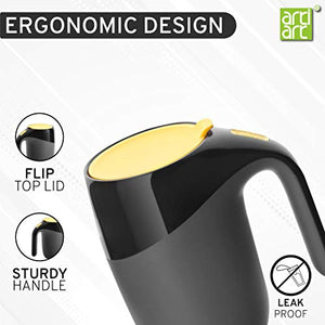 ARTIART Elephant Stainless Steel Grip Pad Suction Mug with Flip Top Lid | Patented Design & Suction Technology (Taiwan) | Vacuum Insulated, Hot & Cold for Tea, Coffee (400 Ml - Black) - Home Decor Lo