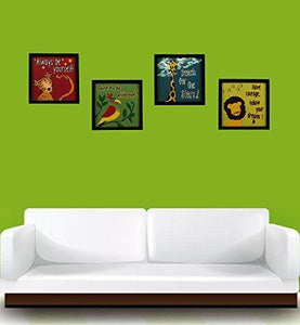 Indianara Synthetic Wood Motivational Framed Wall Art Prints for Kid's Study Room (Multicolour, 8.7x8.7 Inches, 1034) - Set of 4 Pieces - Home Decor Lo
