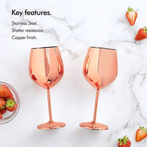 Rengvo Rudra Exports Stainless Steel Stemmed Wine Glasses, Shatter Proof Copper Coated Unbreakable Wine Glass Goblets,Premium Gift for Men and Women, Party Supplies - 350 ml: Set of 2 Pcs - Home Decor Lo