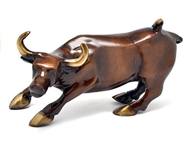 Two Moustaches Charging Bull 7 Inches Brass Showpiece | Home Decor |, Multicolored, Standard (TMP/2197)