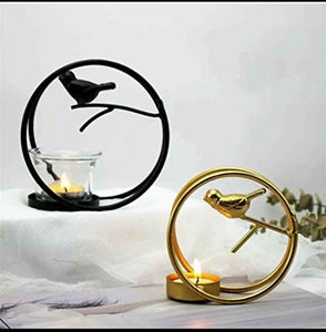 Shopping Club Decorative Bird Round Ring with Glass Table and Wall Tealight Holder, Set of 2,Yellow, Antique Metal Wall Scone Candle Holder - Home Decor Lo