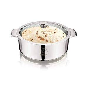 NanoNine Chapati Server Deep Chapati Pot Insulated Stainless Steel Casserole Serve Fresh Roti Pot with Steel Coaster and Glass Lid, 1.5 L, 1 pc - Home Decor Lo