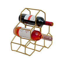 Load image into Gallery viewer, nestroots Iron Wine Rack Storage Stand for Storing Bottle for Home/Restaurant Mini Bar Counter or Cabinet/Table, Capacity 6 Bottles, Golden - Home Decor Lo