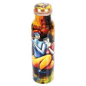 Golden Valley Radha Krishna Printed Pure Copper Water Bottle 1000 ml - Home Decor Lo
