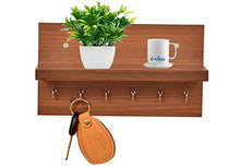 Load image into Gallery viewer, Anikaa Volt Wooden Key Holder Stand/Wall Hooks Stand/Key Holder for Home Office/Wall Mounted Key Holder/Key Hold/Key Chain Hanging Board/Wall Hanging Key Holde/Key Holder with Shelf - (Walnut) - Home Decor Lo