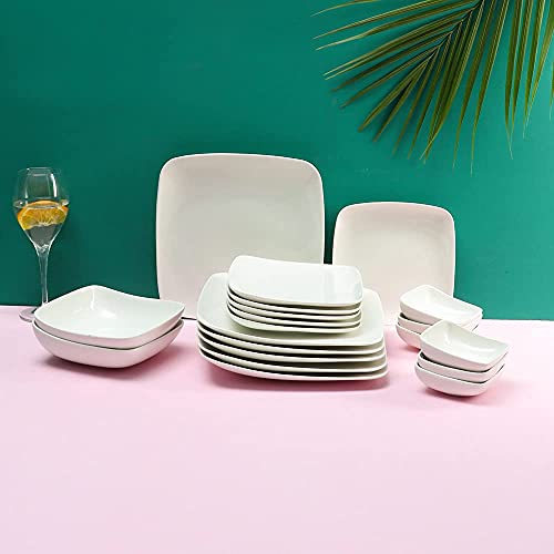 Shay Ceramic Dinner Set, 20 Pieces, White | Shay Elevated Square Series | Crockery Set | Glossy Finish | Premium Porcelain Dinnerware & Serving Pieces | Set for Family of 6