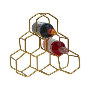 nestroots Iron Wine Rack Storage Stand for Storing Bottle for Home/Restaurant Mini Bar Counter or Cabinet/Table, Capacity 6 Bottles, Golden - Home Decor Lo