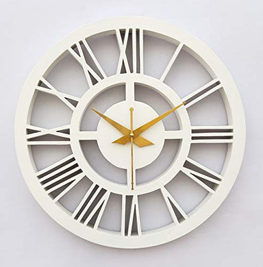 Smart Art Wood Carving Wood Wall Clock (30 x 2.5 x 30 cm, White) - Home Decor Lo