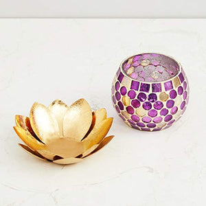 Home Centre Nova Set of 2 Polka-Dot Votive Holder with Lotus - Home Decor Lo