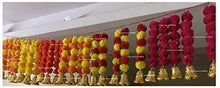 Load image into Gallery viewer, SPHINX Artificial Marigold Fluffy Flowers and Golden/Silver Hanging Bells Short Garlands/Torans/Wall hangings/Latkans for Decoration Approx 1.2 ft- Pack of 5 Strings (Yellow &amp; Dark Orange) - Home Decor Lo