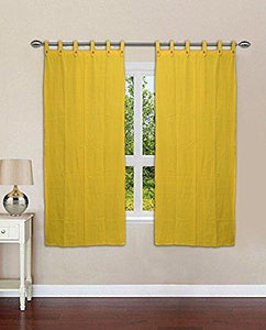 RAKSHA Cotton Loop Window Curtain (2 Pieces Combo) -5 ft, Plain Yellow - Home Decor Lo