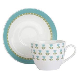 Femora Indian Ceramic Fine Bone China Tea Cup and Saucers Set, 200 ML, Set of 12 (6 Cups, 6 Saucers), Blue - Home Decor Lo