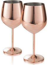 Load image into Gallery viewer, Rengvo Rudra Exports Stainless Steel Stemmed Wine Glasses, Shatter Proof Copper Coated Unbreakable Wine Glass Goblets,Premium Gift for Men and Women, Party Supplies - 350 ml: Set of 2 Pcs - Home Decor Lo