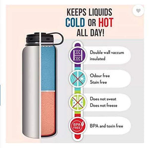Milton Plain Lid 1000 Thermosteel 24 Hours Hot and Cold Water Bottle, 1000 ml, Silver - Home Decor Lo