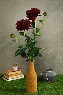 PolliNation Decorative Natural Looking Maroon Dahlia Artificial Flower for Home Decor (Pack of 2, 30 INCH) - Home Decor Lo