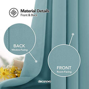 Deconovo Solid Color Light Blocking Curtains Rod Pocket Panels Thermal Insulated Blackout Curtains for Dining Room （7 Feet-Door） 52W x 84L Inch Smoke Blue 2 Panels - Home Decor Lo