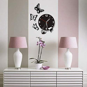 BONBELLA® Acrylic Butterfly Wall Clock 3D Antique Design for Living Room, Bad Room, Home and Office on Wall Decoration-Color(Black)|Dno-002|Pack of 1 Pcs - Home Decor Lo
