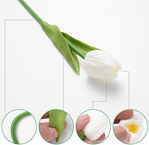 SATYAM KRAFT 10 Pcs Artificial Flower Rubber Tulip Sticks for Bouquet Wedding Decoration, DIY Artificial Garland Supplies Lilly Flower Tulip 10 Sticks (White) - Home Decor Lo