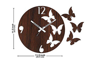 Fegore Brown Designer Wooden Butterfly Wall Clocks for Bedroom | Living Room |Home Wall Decor(0.9 Inch X 11.5 Inch X 11.5 Inch) - Home Decor Lo