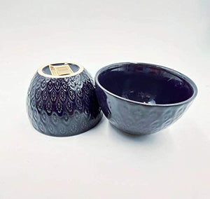 Hanrui Hand Made Peacock Feather Bowl for Rice,Noodle Dessert, Cereal, Salad - 5 Inch -Set of 2 (Color - Black) | Ceramic Bowls in Attractive Design - Home Decor Lo