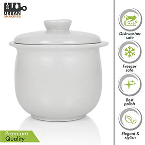 Urban Snackers Porcelain White Casserole -600ml, with lid and Metal Stand for Serving Food - Home Decor Lo