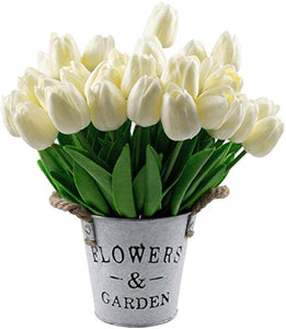 SATYAM KRAFT 10 Pcs Artificial Flower Rubber Tulip Sticks for Bouquet Wedding Decoration, DIY Artificial Garland Supplies Lilly Flower Tulip 10 Sticks (White) - Home Decor Lo