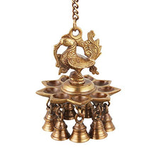 Load image into Gallery viewer, ONVAY Brass Peacock Design Hanging Diya with Bells (Brown_4 Inch X 4 Inch X 14 Inch) - Home Decor Lo