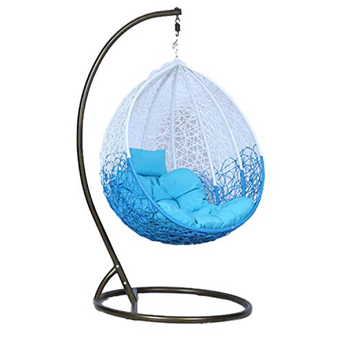 Cite Leaf Swing Chair(White and Blue) with Stand,Cushion(Blue Colour) & Hook-Outdoor/Indoor/Balcony/Garden/Patio (Standard, White &Blue) - Home Decor Lo