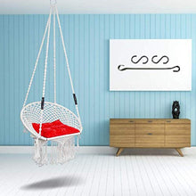 Load image into Gallery viewer, Curio Centre Make in India Round Premium Swing with Polyester Ropes &amp; Mild Steel Frame for Adults &amp; Kids/Indoor Outdoor Hanging Swing Chair with Cushion &amp; Accessories (73 x 81 x 149 cm, White) - Home Decor Lo