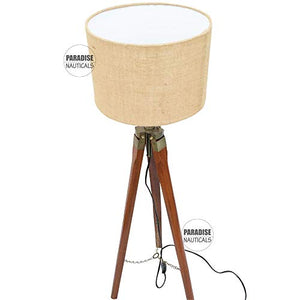 Paradise Nauticals Modern Designed Jute Fabric with Khadi Shade Wooden Italian Crafter Decorative Antique Tripod Standing Floor Lamp (Brown) - Home Decor Lo