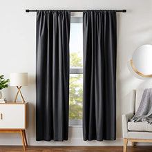 Load image into Gallery viewer, AmazonBasics Room Darkening Blackout Curtain Set of 2 with Tie Backs - 245 GSM - (7 Feet - Door) 52&quot; x 84&quot;, Black - Home Decor Lo