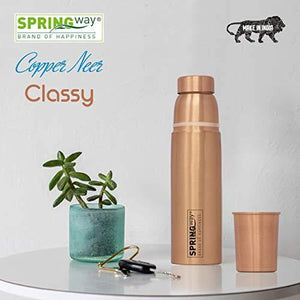 SPRINGWAY - Brand of Happiness® - Copper Neer Classy Pure Copper Water Bottle with Glass, Advanced Leak Proof Protection and Joint Less, Ayurveda and Yoga Health Benefits. (1000ml, 1Unit) - Home Decor Lo