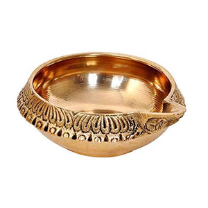 DXYZ 10 Pack Brass Gold Kuber Diya | Traditional Engraved Handmade Puja Diya for Deepavali | Oil Lamp for Diwali Decoration | Diwali Gifting (10) - Home Decor Lo