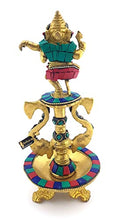 Load image into Gallery viewer, Two Moustaches Dancing Ganesha Gemstone Work Brass Oil Diya
