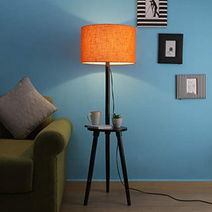 Sanded Edge Solid Wooden Side Tripod Floor Lamp with Decorative Shelf Resting Space for Living Room| Home Decor| Office - Home Decor Lo