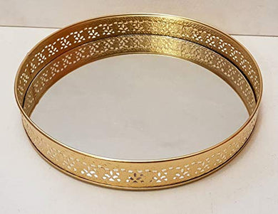 GiftingBestWishes Round Metal Laser Cut Platter/Tray/Gift Tray with Glass Base - Home Decor Lo