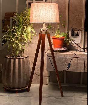 Nautical Home Decor™ Natural Teak Wooden Crafter Standard Size Tripod Floor Lamp With Jute Shade Home Decors Gift - Home Decor Lo