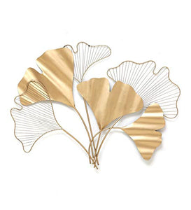 Vedas Exports Gold Wrought Iron Bunch Ginko Leaf Wall Art Decorative Hanging & Sculpture Home Living Room Decor (Size 40 x 30 inches) - Home Decor Lo