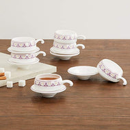 Home Centre Mandarin Printed Bone China Cups and Saucers - Set of 12 Pcs - Purple - Home Decor Lo