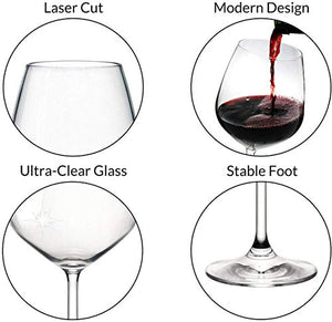 Ash & Roh Red Wine Glasses Crystal Clear Tableware Glass Pack of 4, 350 ml - Home Decor Lo