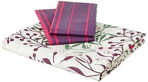 Amazon Brand - Solimo Fresh Ferns 144 TC 100% Cotton Double Bedsheet with 2 Pillow Covers, Violet - Home Decor Lo