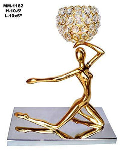Decorative Metal Lady Yoga Pose with Crystal Bowl Showpiece for Gift/Home Decor & Gifting - Home Decor Lo