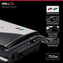 Load image into Gallery viewer, iBELL Hold The World Digitally! SM515 750 Watt Panini Grill Sandwich Maker with Floating Hinges, Black - Home Decor Lo