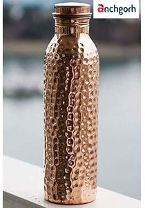 Anchgorh Hammered Copper Bottles for Water, Copper Water Bottle, Ayurvedic Copper Bottle 950 ML, Set of 1, Rose Gold - Home Decor Lo